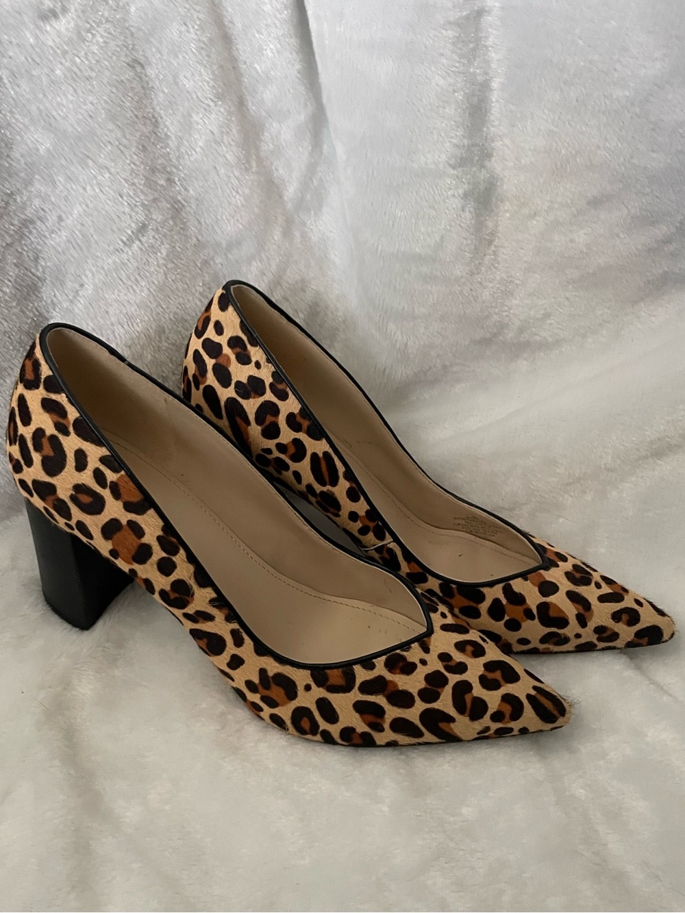 Marc Fisher Leopard Print Pointed Block Heel Pumps